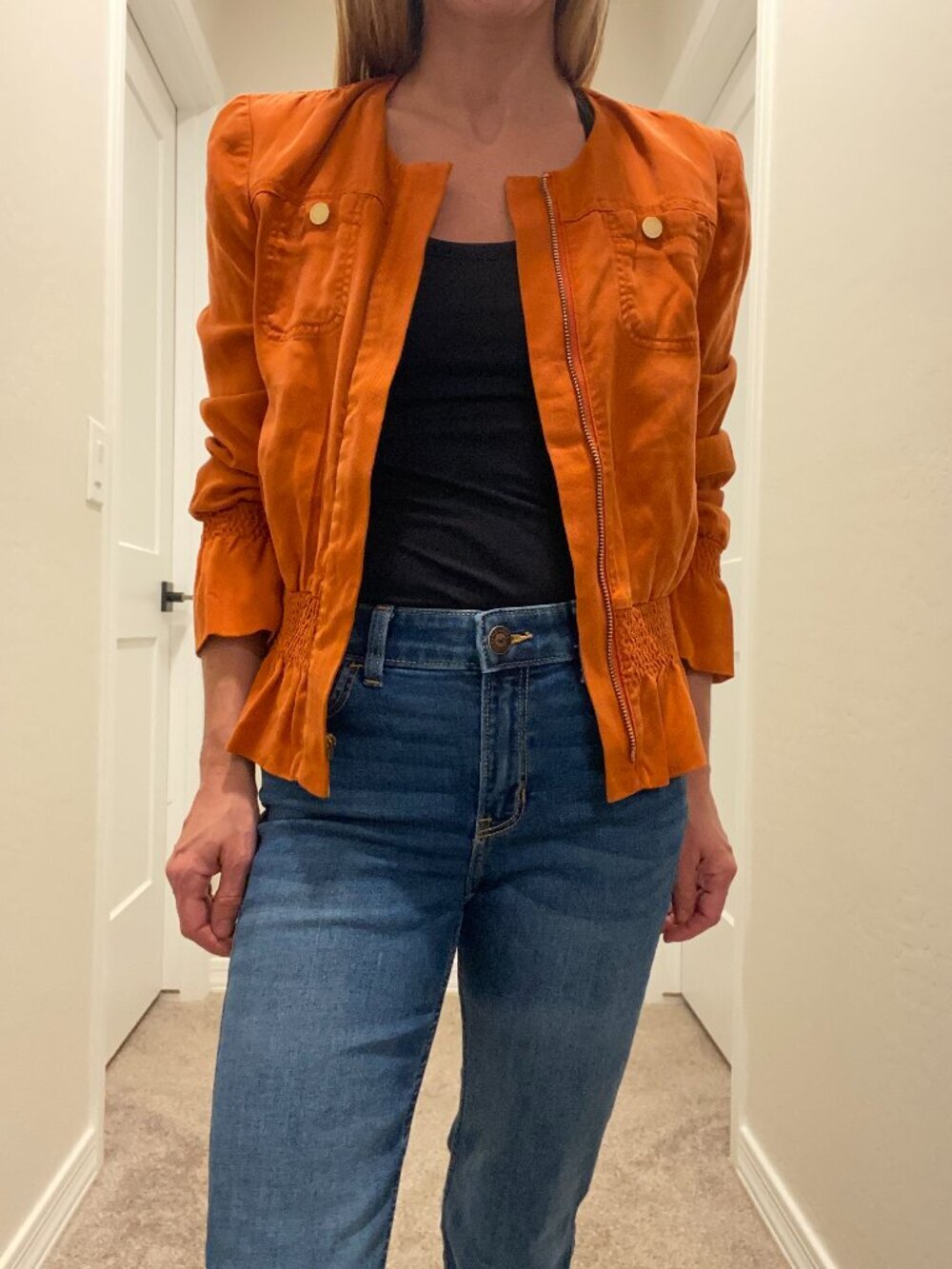 WHBM XXS Burnt Orange Rust Peplum Jacket Lyocell Fall Autumn 🍂